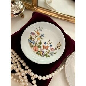 Aynsley Cottage Garden Bone China England Floral Butterfly Ring Tea Bag Trinkets